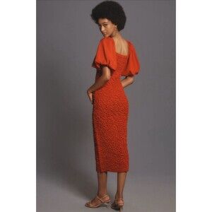 Anthropologie Dolan Midi Dress Women Red Puff Sleeve Pebble Preppy Size XS NWT